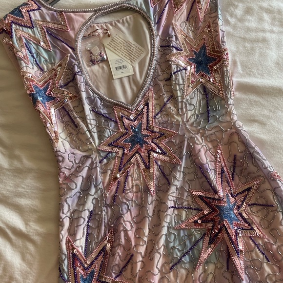 BRAND NEW LoveShackFancy Colville Beaded Sequin Celestial Star Dress in Purple - Picture 6 of 11